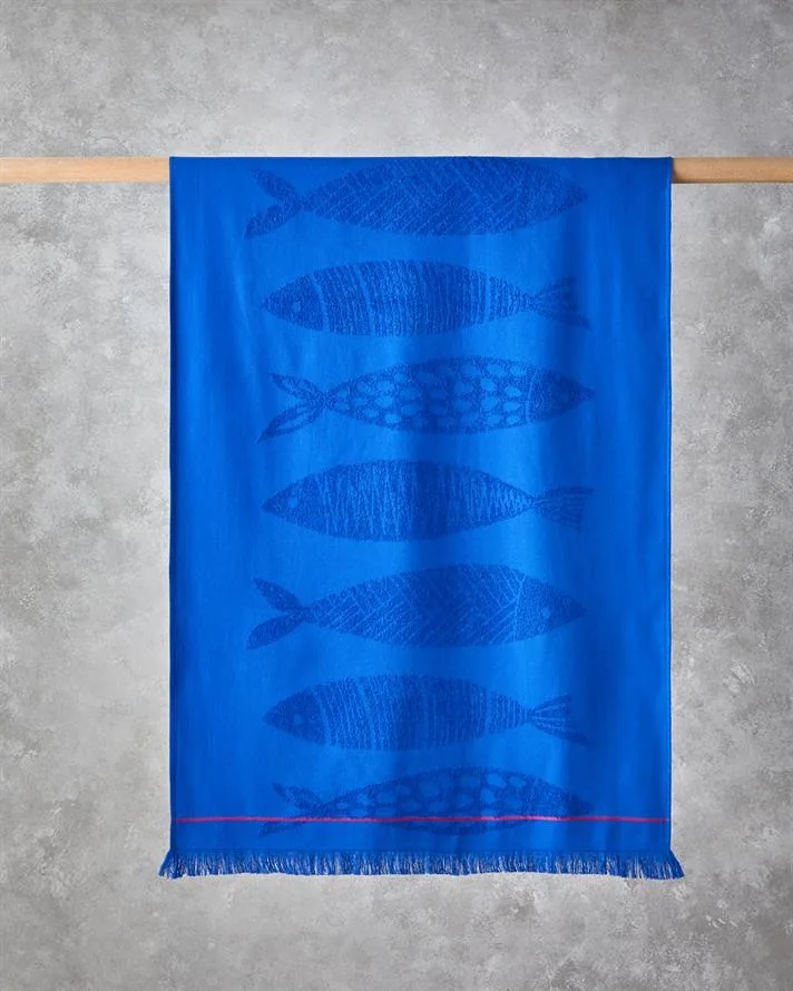 Aquatic Fish %100 Pamuklu Plaj Havlusu 70x140 cm Çivit Mavi