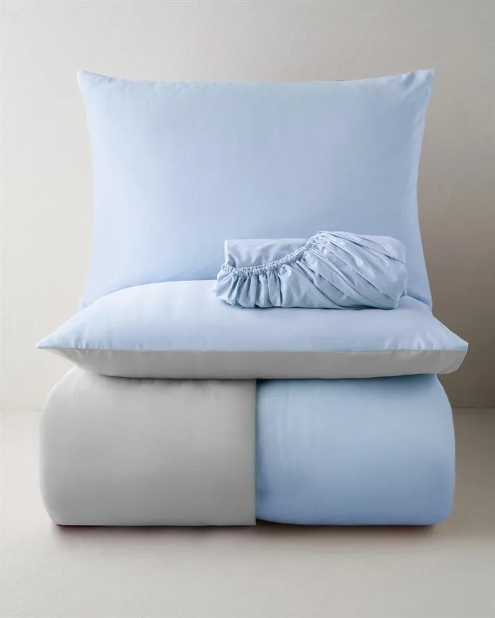 Plain %100 Pamuklu Çift Kişilik Çarşaflı Nevresim Takımı 200x220 cm Mavi - Gri