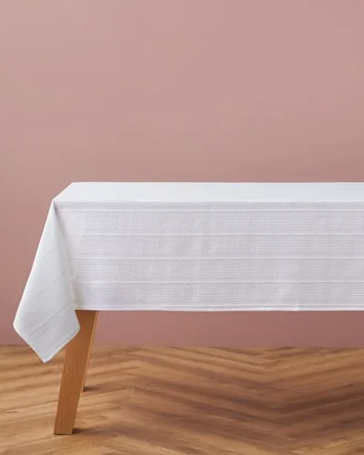 Plainy Pamuklu Masa Örtüsü 140x200 cm Beyaz